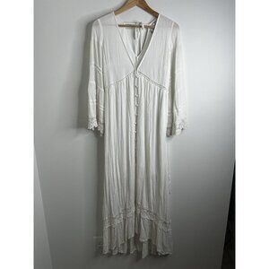 Boho Crinkle Gauze Maxi Dress S Tiered Lace Hippie Wedding Cottagecore Festival